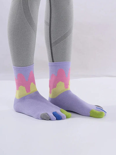 Color graffiti women's five finger cotton socks, purple
