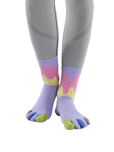 Color graffiti women's five finger cotton socks, purple