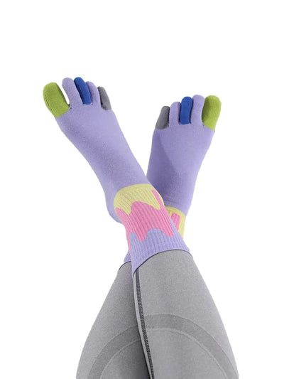 Color graffiti women's five finger cotton socks, purple