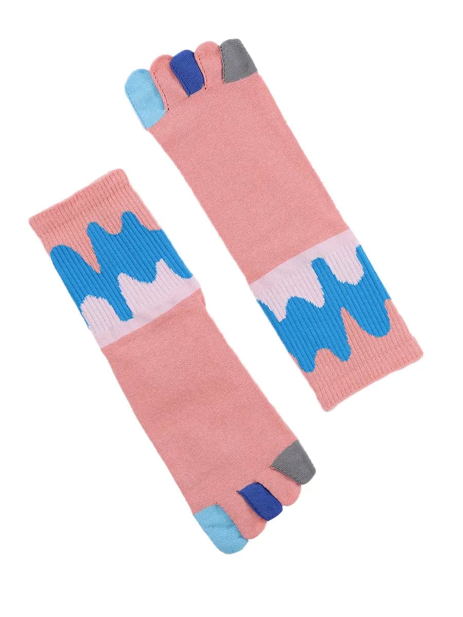 Color graffiti women's five finger cotton socks, PINK