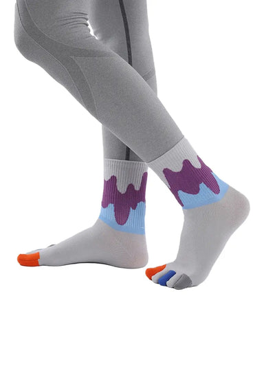 Color graffiti women's five finger cotton socks, GREY