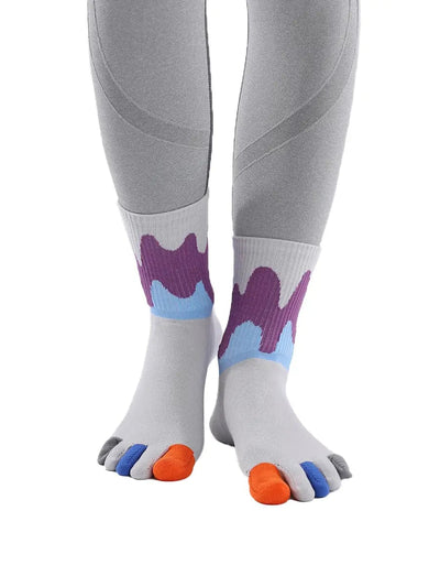 Color graffiti women's five finger cotton socks, GREY