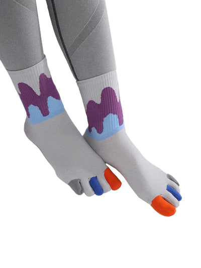 Color graffiti women's five finger cotton socks, GREY