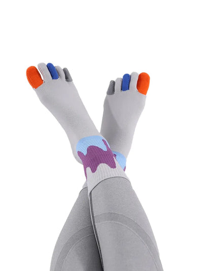 Color graffiti women's five finger cotton socks, GREY