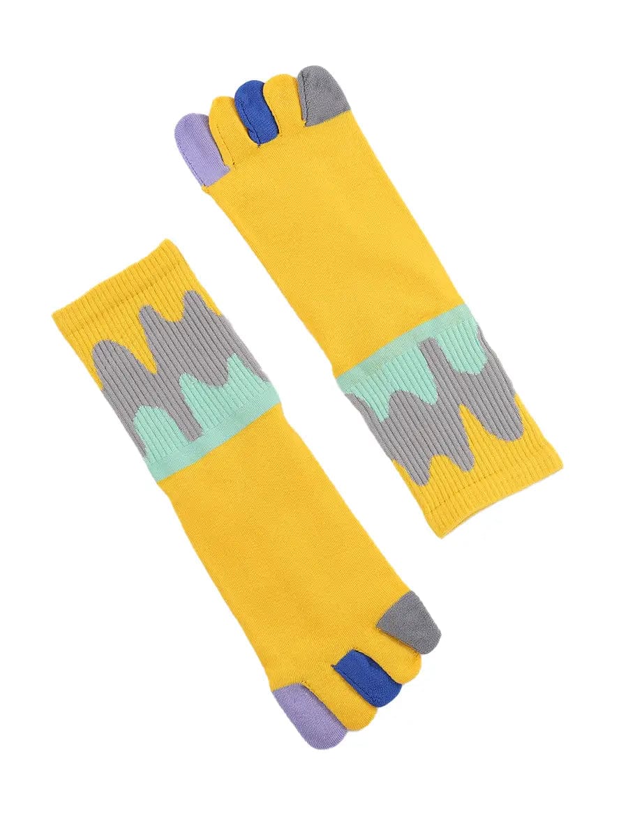 Color graffiti women's five finger cotton socks, YELLOW