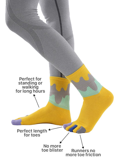 Color graffiti women's five finger cotton toe socks, YELLOW