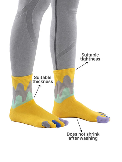 Color graffiti women's five finger cotton toe socks, YELLOW