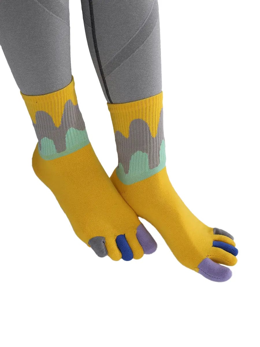 Color graffiti women's five finger cotton socks, YELLOW