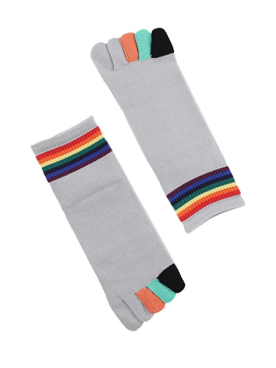 rainbow pattern women's five finger cotton socks, grey