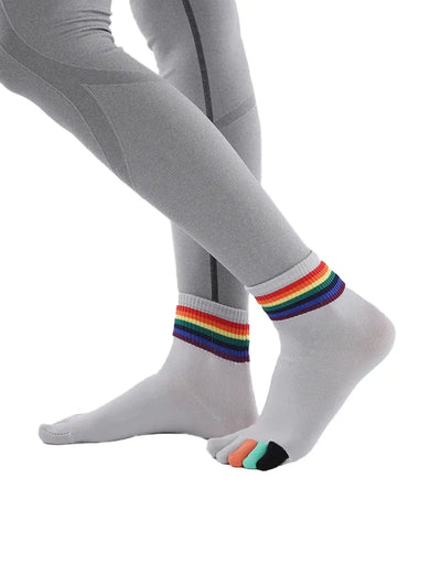 rainbow pattern women's five finger cotton socks, grey