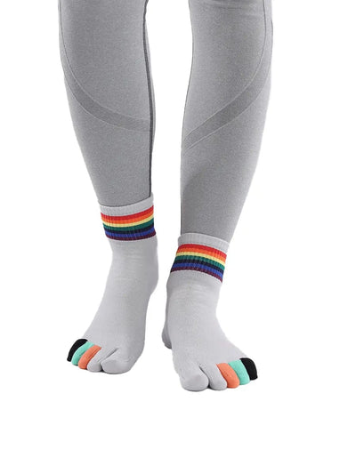 rainbow pattern women's five finger cotton socks, grey