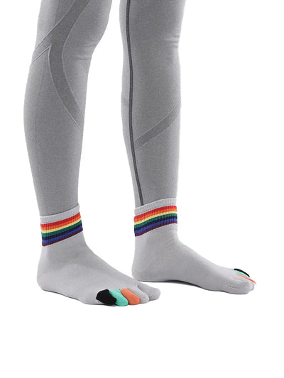 rainbow pattern women's five finger cotton socks, grey