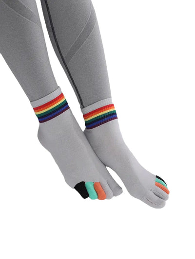 rainbow pattern women's five finger cotton socks, grey