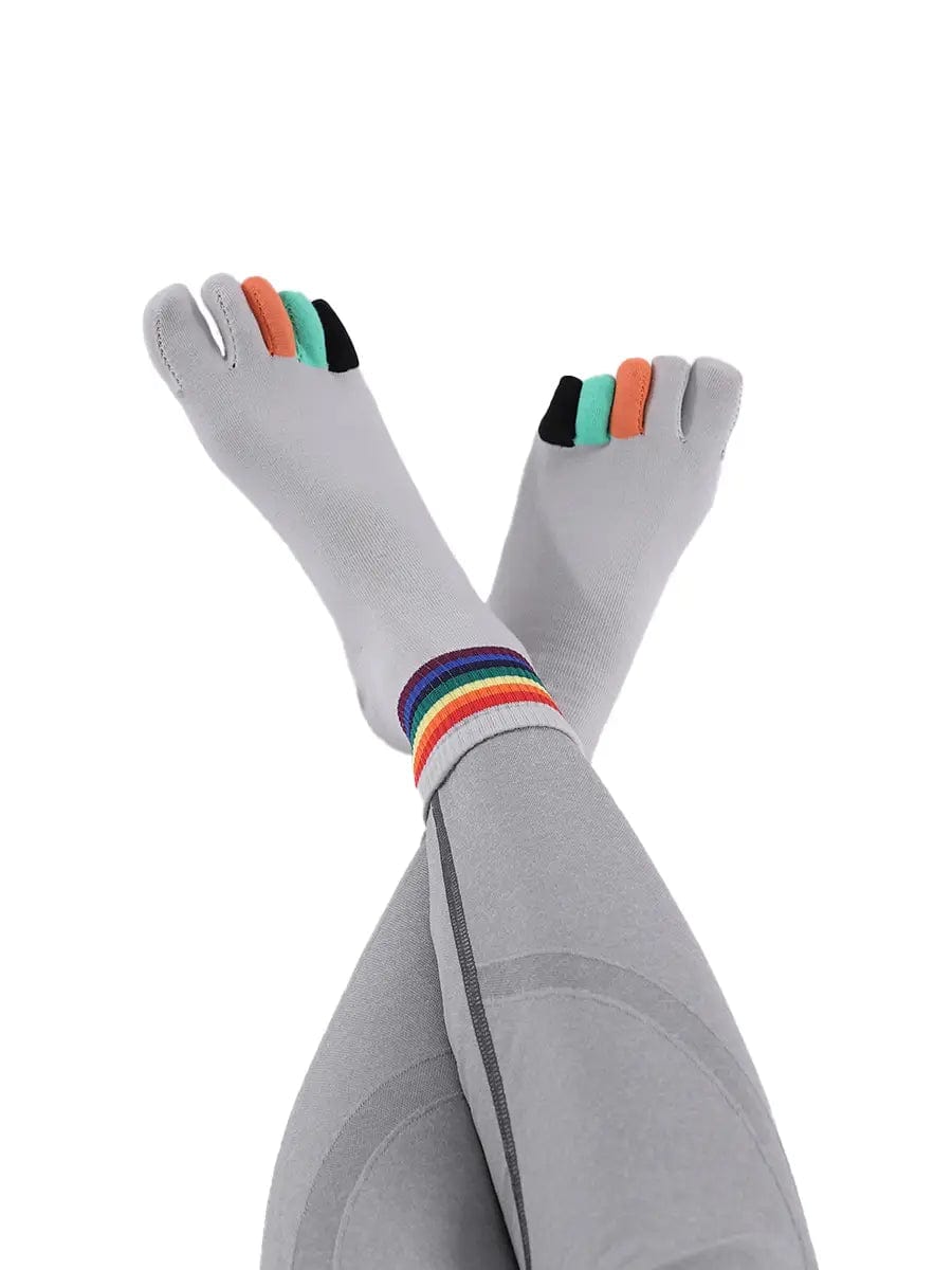 rainbow pattern women's five finger cotton socks, grey