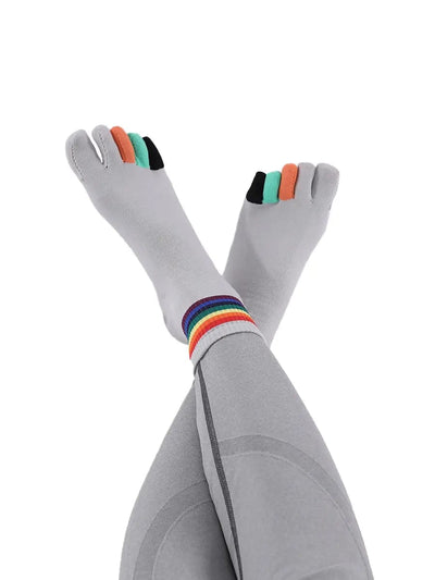 rainbow pattern women's five finger cotton socks, grey