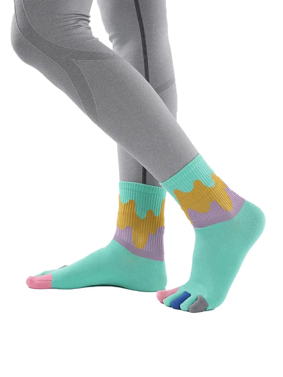 Color graffiti women's five finger cotton socks, GREEN
