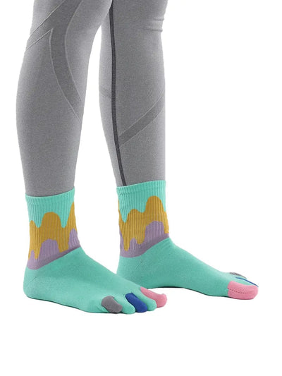 Color graffiti women's five finger cotton socks, GREEN
