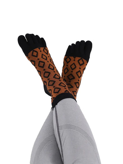 Jacquard Vintage women's Five finger Socks, brown