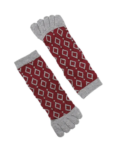Jacquard Vintage women's Five finger Socks, red