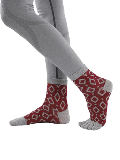 Jacquard Vintage women's Five finger Socks, red