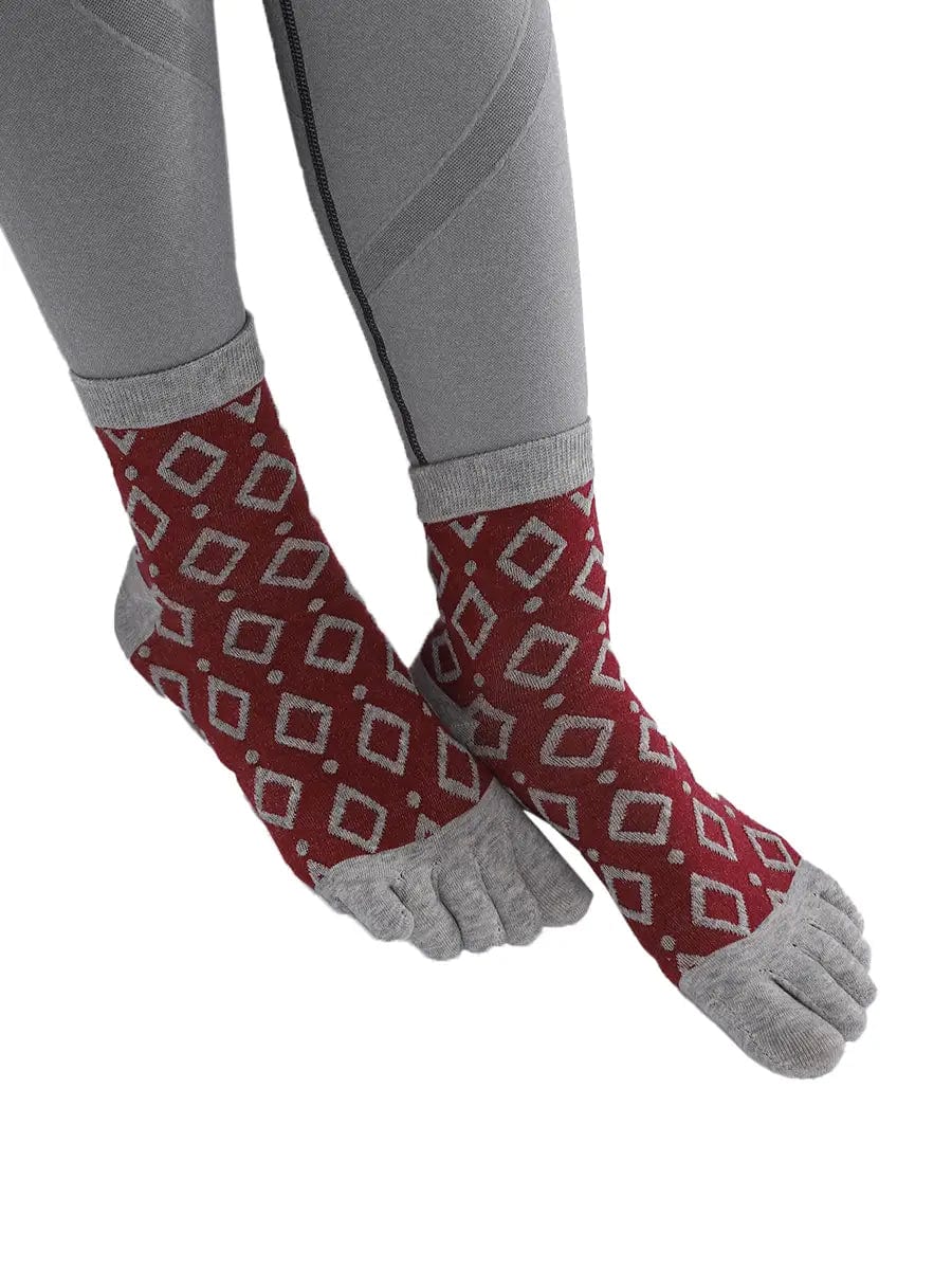 Jacquard Vintage women's Five finger Socks, red
