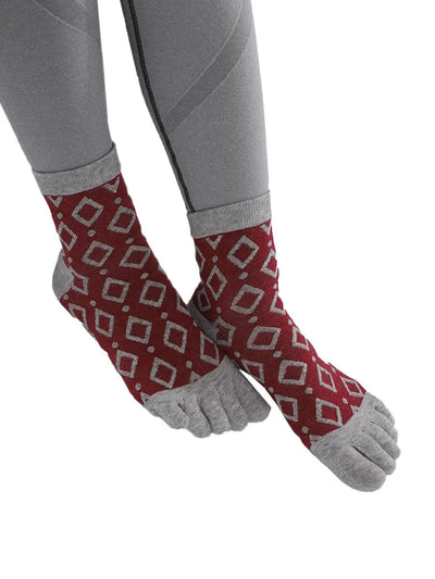 Jacquard Vintage women's Five finger Socks, red