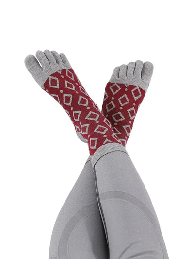 Jacquard Vintage women's Five finger Socks, red