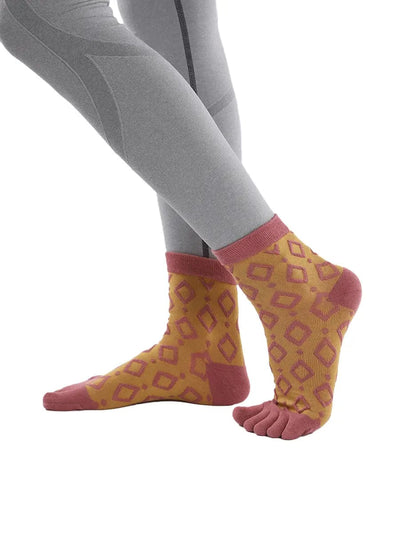 Jacquard Vintage women's Five finger Socks, khaki