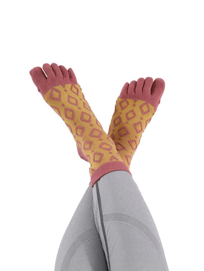 Jacquard Vintage women's Five finger Socks, khaki