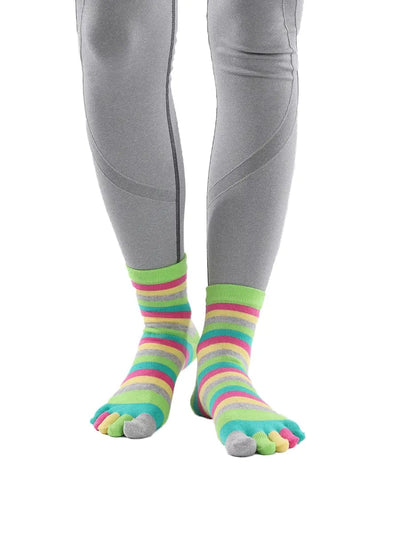 Colorful striped Cotton Ankle Five Finger socks for women, green
