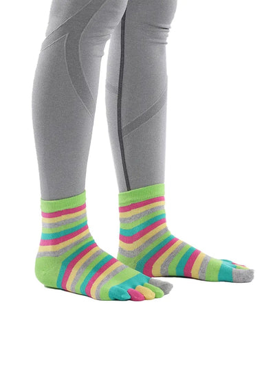 Colorful striped Cotton Ankle Five Finger socks for women, green