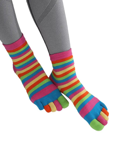 Colorful striped Cotton Ankle Five Finger socks for women, pink
