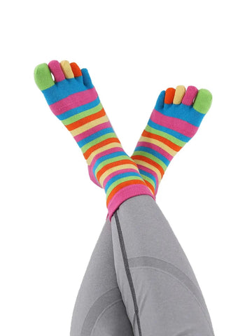 Colorful striped Cotton Ankle Five Finger socks for women, pink
