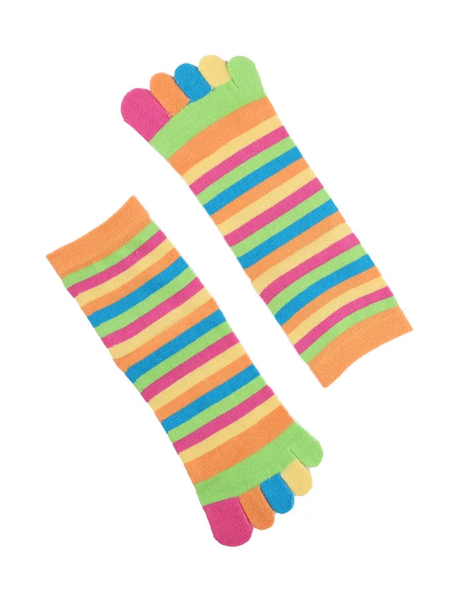 Colorful striped Cotton Ankle Five Finger socks for women, orange