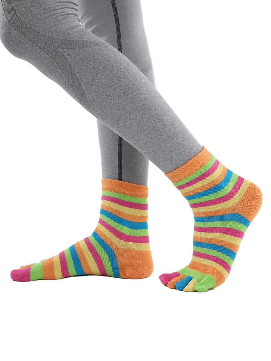 Colorful striped Cotton Ankle Five Finger socks for women, orange