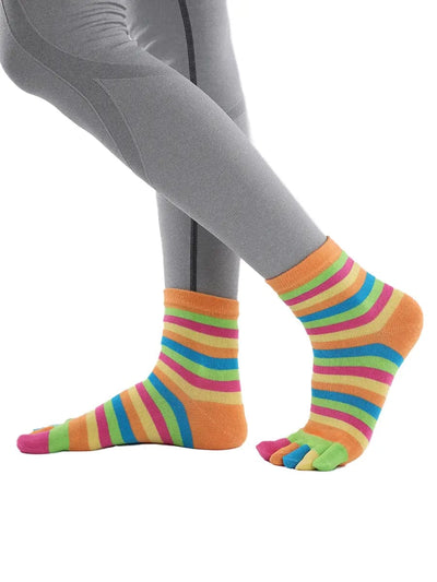 Colorful striped Cotton Ankle Five Finger socks for women, orange