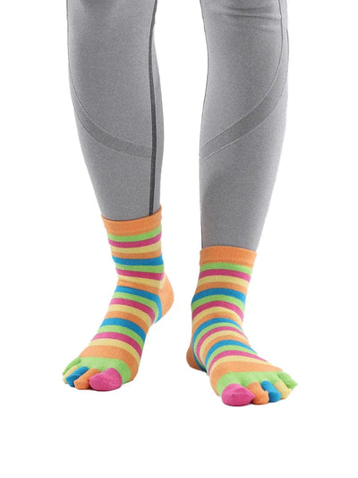 Colorful striped Cotton Ankle Five Finger socks for women, orange