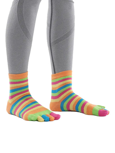 Colorful striped Cotton Ankle Five Finger socks for women, orange