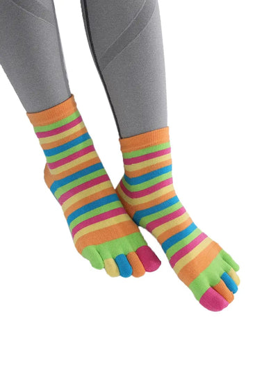 Colorful striped Cotton Ankle Five Finger socks for women, orange