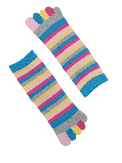 Colorful striped Cotton Ankle Five Finger socks for women, blue