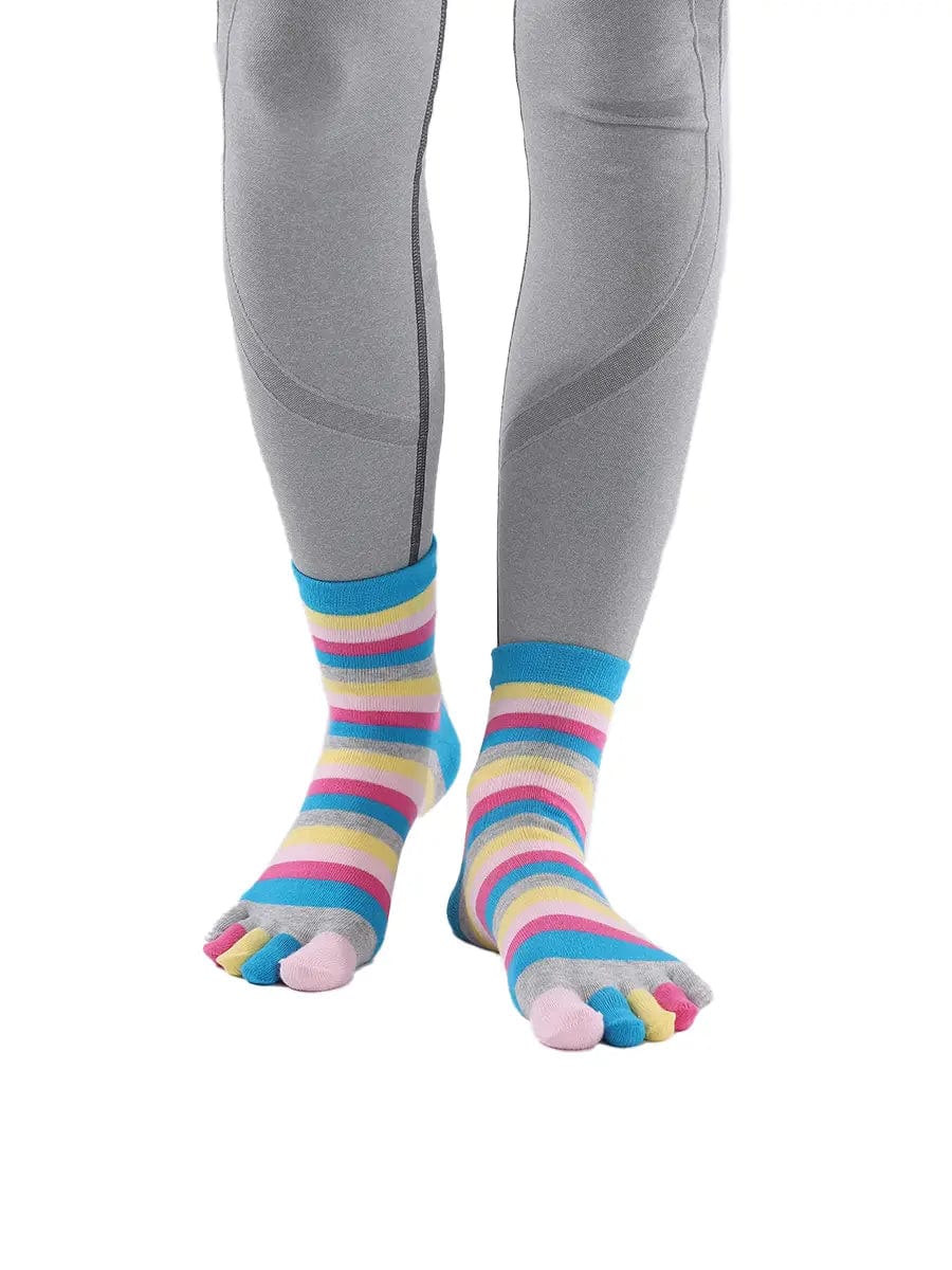 Colorful striped Cotton Ankle Five Finger socks for women, blue