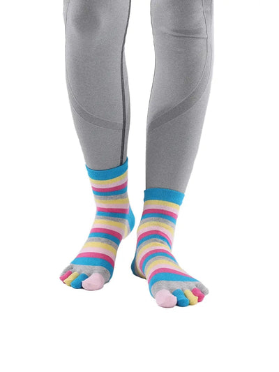 Colorful striped Cotton Ankle Five Finger socks for women, blue