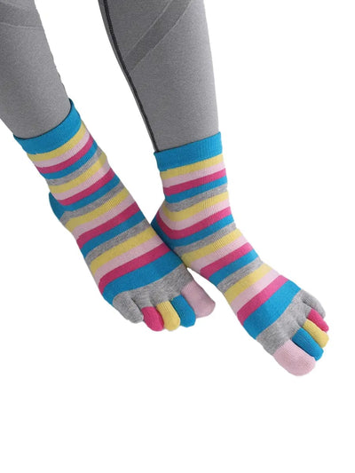 Colorful striped Cotton Ankle Five Finger socks for women, blue