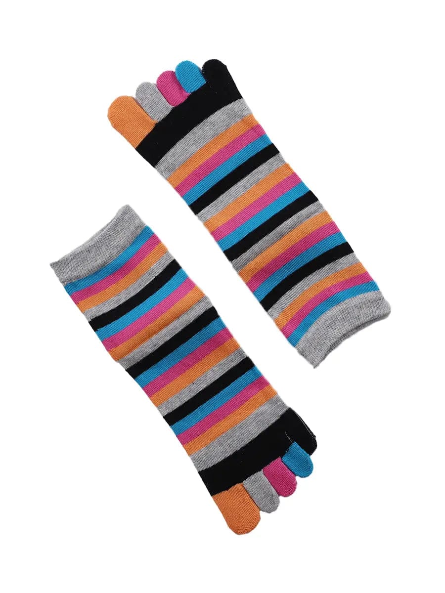 Colorful striped Cotton Ankle Five Finger socks for women, grey