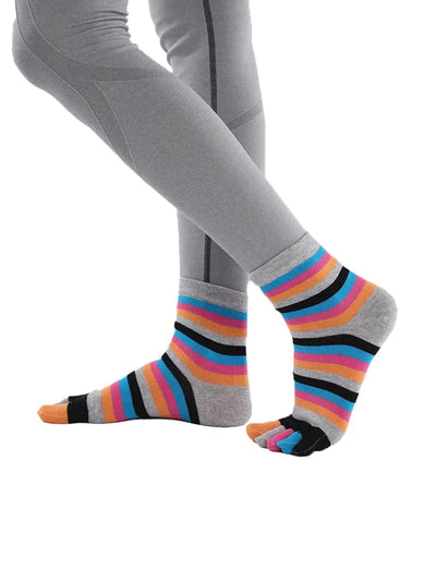 Colorful striped Cotton Ankle Five Finger socks for women, grey