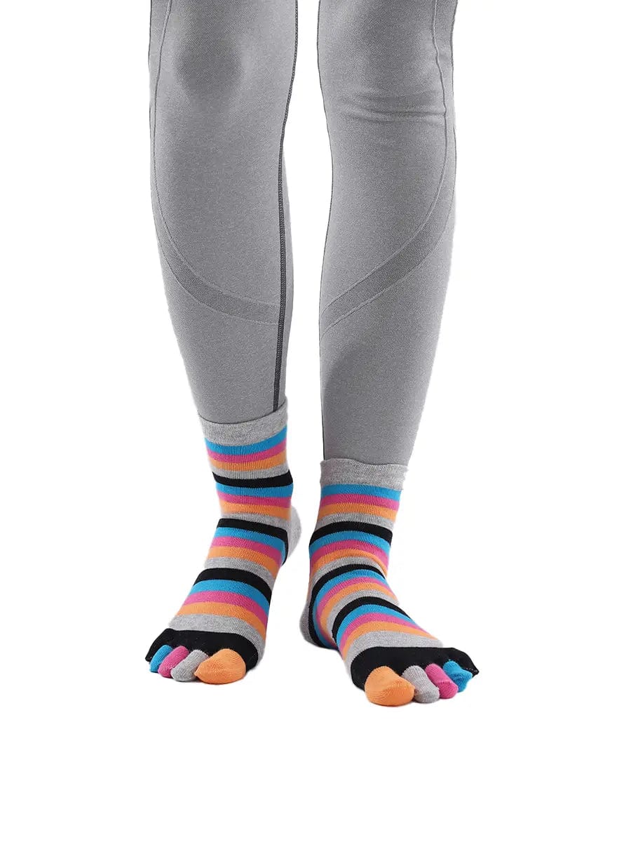 Colorful striped Cotton Ankle Five Finger socks for women, grey