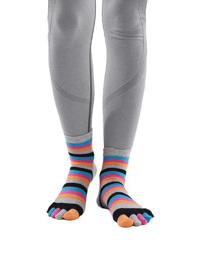 Colorful striped Cotton Ankle Five Finger socks for women, grey