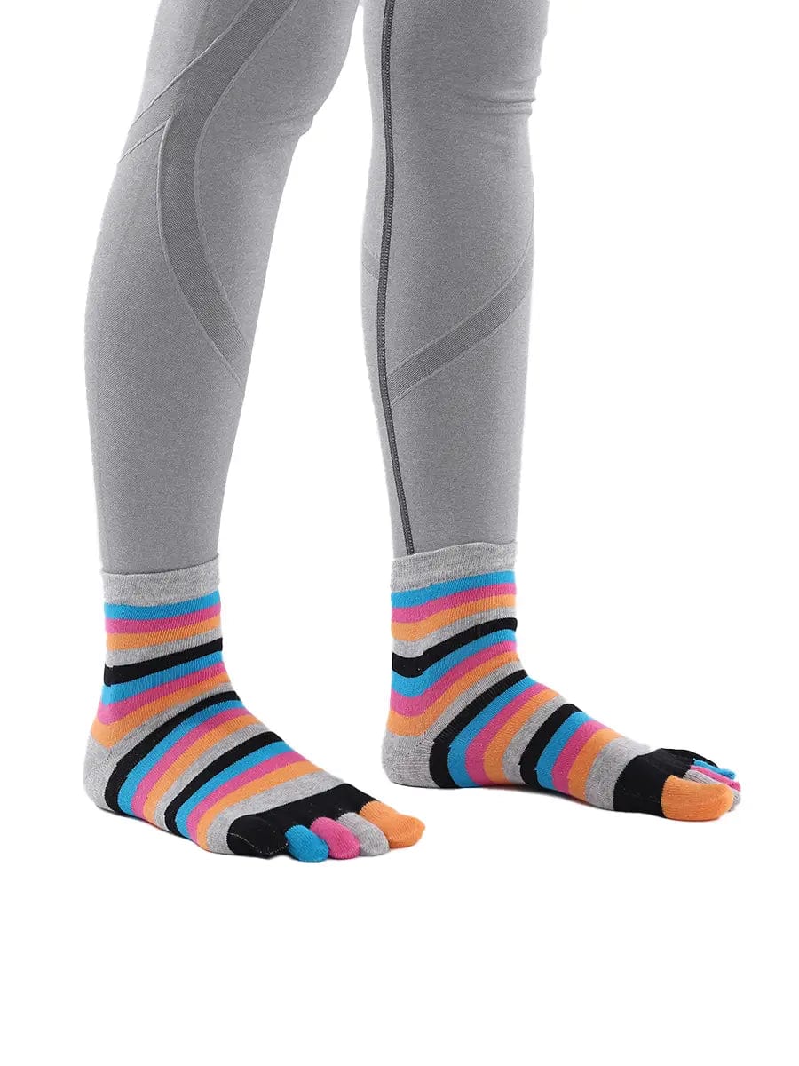 Colorful striped Cotton Ankle Five Finger socks for women, grey