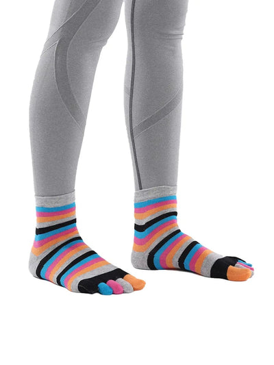 Colorful striped Cotton Ankle Five Finger socks for women, grey