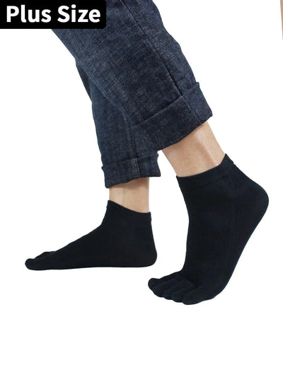 5 Pack-Men's plus size five finger cotton low cut toe socks in solid color